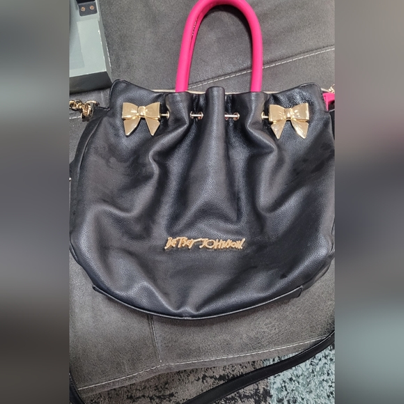 Betsey Johnson Pink Black Gold Purse - Picture 1 of 8